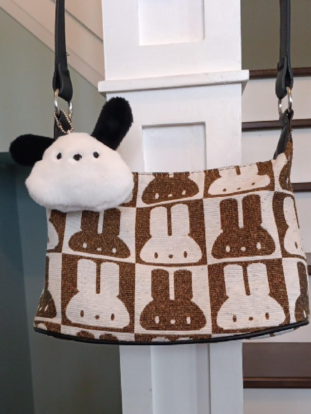 # Bunny Patterned Brown & White Shoulder Bag w Pochacco Charm